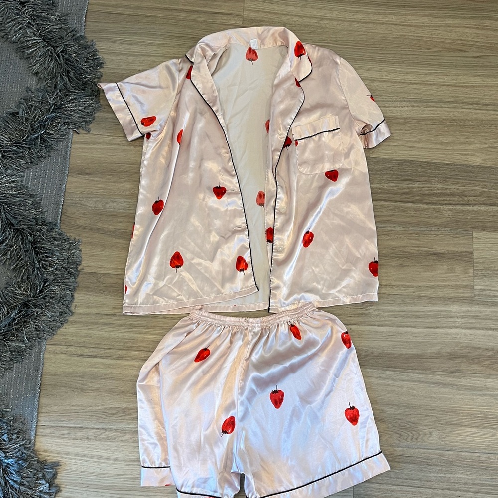 Strawberry silk pajama set